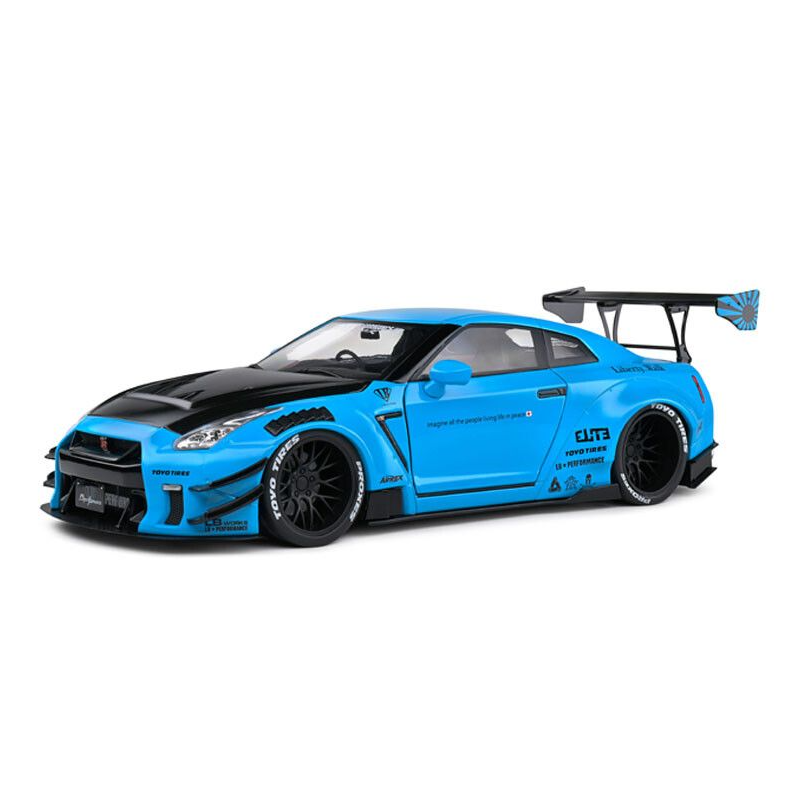 Nissan GT-R (R35) W/ Liberty Walk bodykit 2.0 '24, blauw - 1:18 - Solido