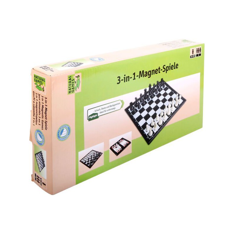 Natural games - 3-in-1 magnetisch spel schaak/dame