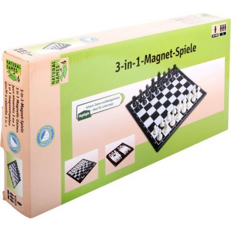 Natural games - 3-in-1 magnetisch spel schaak/dame