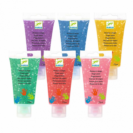 Djeco - Vingerverf glitter 6 tubes
