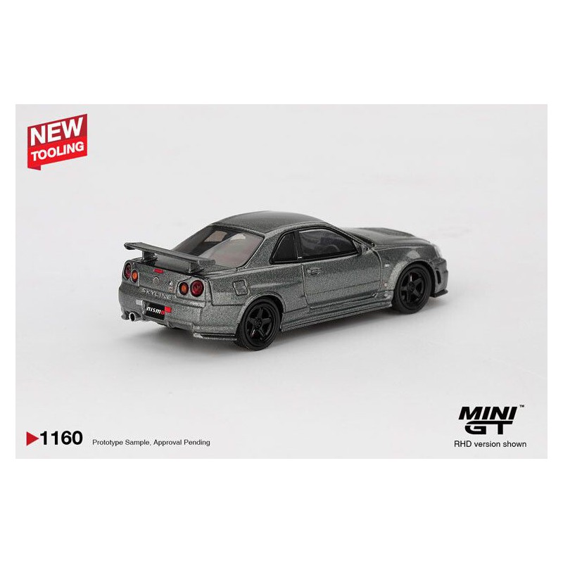 Nissan Skyline GTR (R34) '99, grijs (Dark metal grey) 1:64, Mini GT (1160)