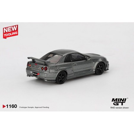 Nissan Skyline GTR (R34) '99, grijs (Dark metal grey) 1:64, Mini GT (1160)