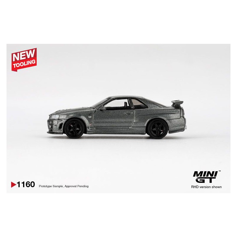 Nissan Skyline GTR (R34) '99, grijs (Dark metal grey) 1:64, Mini GT (1160)