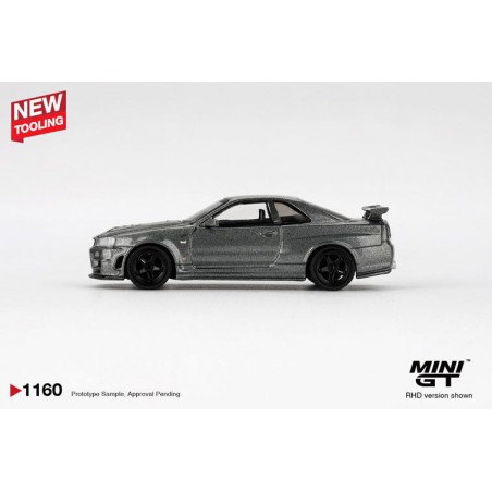 Nissan Skyline GTR (R34) '99, grijs (Dark metal grey) 1:64, Mini GT (1160)