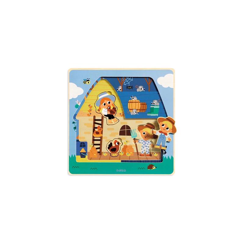 Djeco - 3 lagen puzzel chez moo