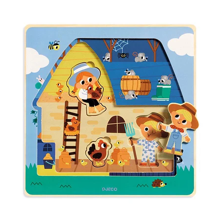 Djeco - 3 lagen puzzel chez moo