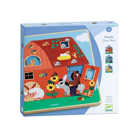 Djeco - 3 lagen puzzel chez moo