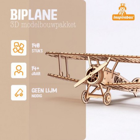 Dubbeldekker Vliegtuig, Houten 3D Puzzel, EWA