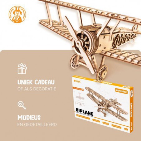 Dubbeldekker Vliegtuig, Houten 3D Puzzel, EWA