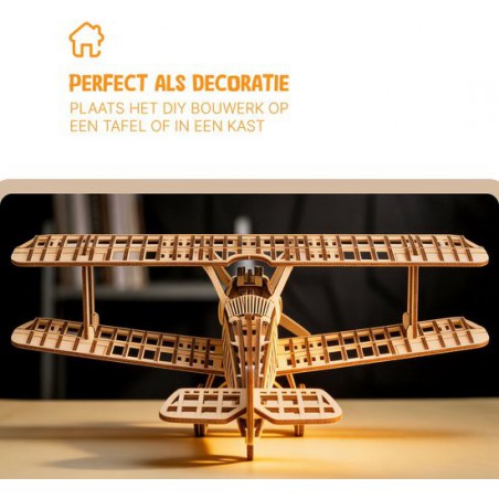 Dubbeldekker Vliegtuig, Houten 3D Puzzel, EWA