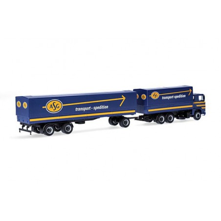 Scania 141 motorwagen aanhanger ASG, Blauw, 1:87, Herpa