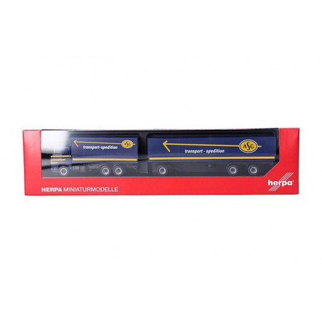 Scania 141 motorwagen aanhanger ASG, Blauw, 1:87, Herpa