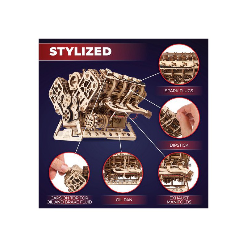 Motor V8, Hout 3D puzzel, Ugears