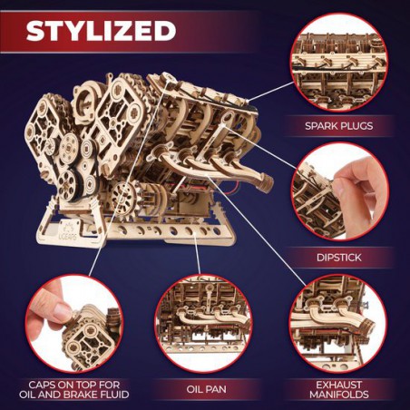 Motor V8, Hout 3D puzzel, Ugears