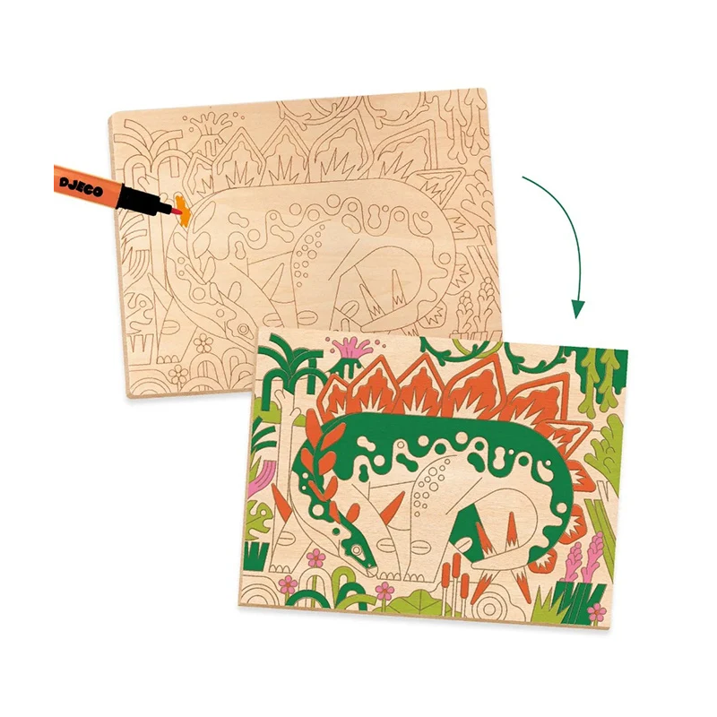 Djeco - Kleuren op hout: Dino wereld