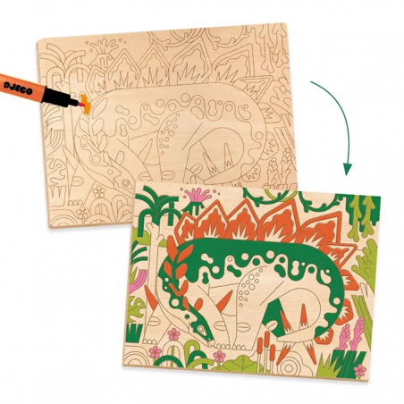Djeco - Kleuren op hout: Dino wereld