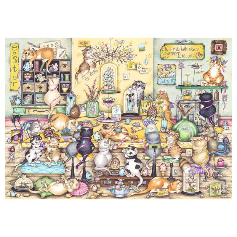 1000stukjes puzzel Ravensburger Crazy Cat's Easter Eggstravaganza