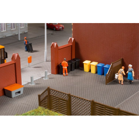 Afvalbakken, afvalcontainers / Mülltonnen mit Zubehör, Auhagen H0 (41649)
