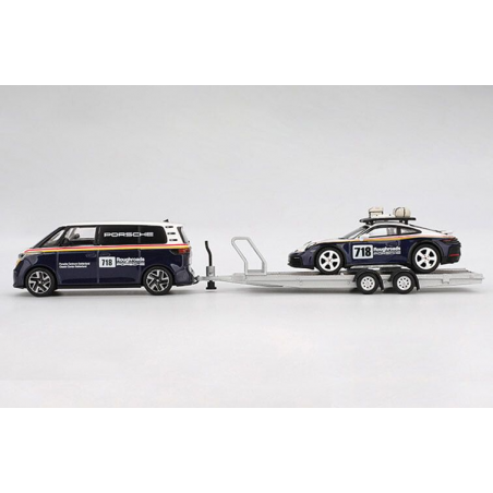 VW ID. Buzz + trailer Porsche 911 D. nr718 Porsche Gelderland 1:64, MiniGT (1115+1117)