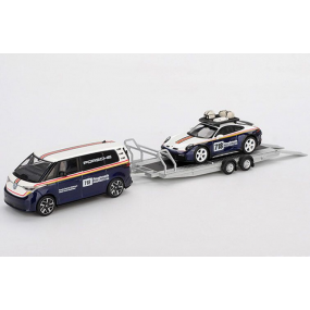 VW ID. Buzz + trailer Porsche 911 D. nr718 Porsche Gelderland 1:64, MiniGT (1115+1117)