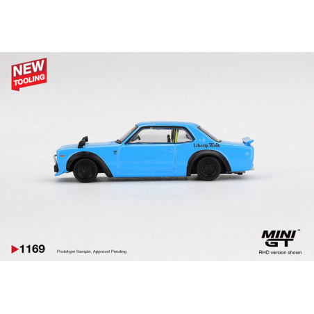 Nissan Hakosuka LB Works '15, blauw (baby blue) 1:64, MiniGT (1169)