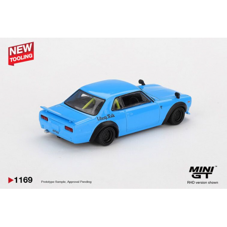 Nissan Hakosuka LB Works '15, blauw (baby blue) 1:64, MiniGT (1169)