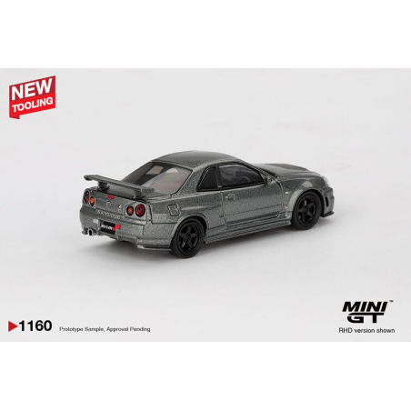 Nissan Skyline GTR (R34) '99, grijs (Dark metal grey) 1:64, Mini GT (1160) (Blister verpakking)