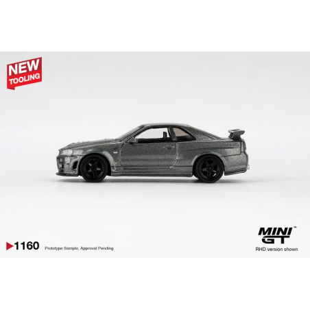 Nissan Skyline GTR (R34) '99, grijs (Dark metal grey) 1:64, Mini GT (1160) (Blister verpakking)