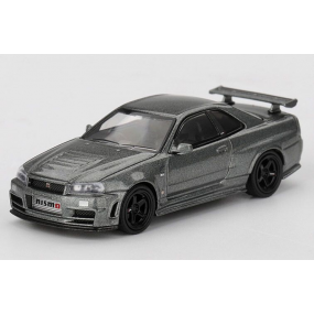 Nissan Skyline GTR (R34) '99, grijs (Dark metal grey) 1:64, Mini GT (1160) (Blister verpakking)