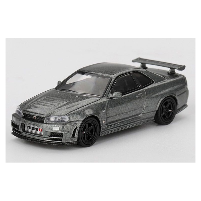 Nissan Skyline GTR (R34) '99, grijs (Dark metal grey) 1:64, Mini GT (1160) (Blister verpakking)