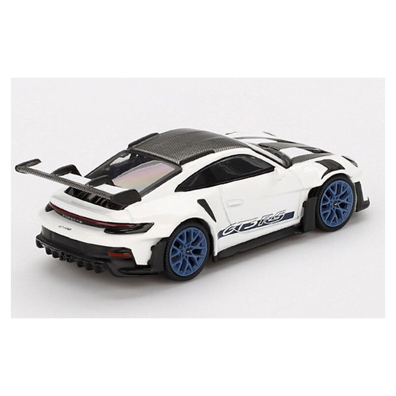 Porsche 911 (992) GT3 RS Weissach '24, wit/blauw 1:64, Mini GT (853)
