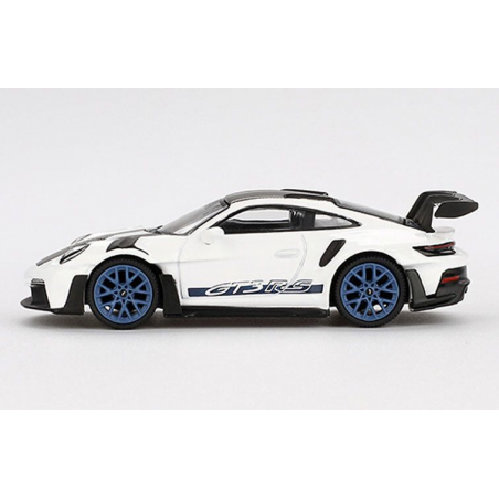 Porsche 911 (992) GT3 RS Weissach '24, wit/blauw 1:64, Mini GT (853)