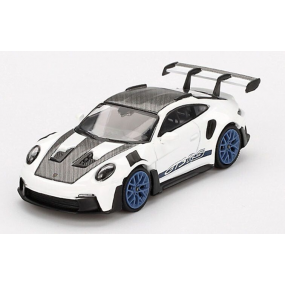 Porsche 911 (992) GT3 RS Weissach '24, wit/blauw 1:64, Mini GT (853)