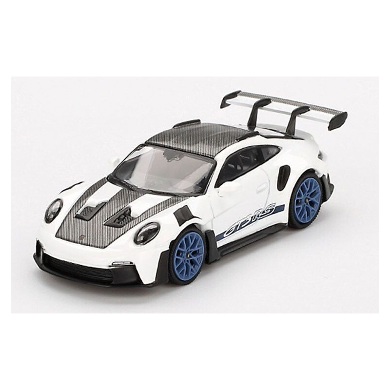 Porsche 911 (992) GT3 RS Weissach '24, wit/blauw 1:64, Mini GT (853)