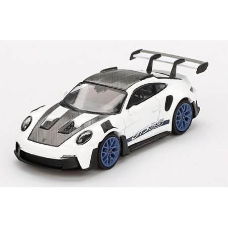 Porsche 911 (992) GT3 RS Weissach '24, wit/blauw 1:64, Mini GT (853)