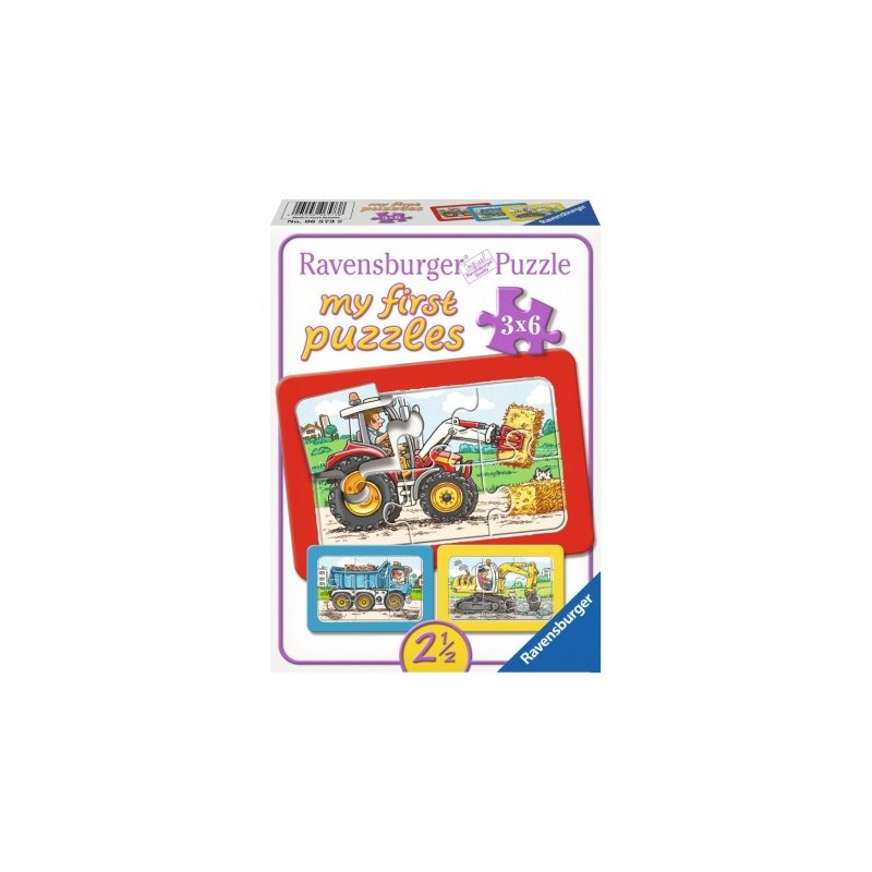 Ravensburger 3x6 stukjes frame puzzel  Graafmachine traktor en kiepauto