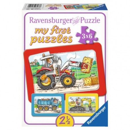 Ravensburger 3x6 stukjes frame puzzel  Graafmachine traktor en kiepauto