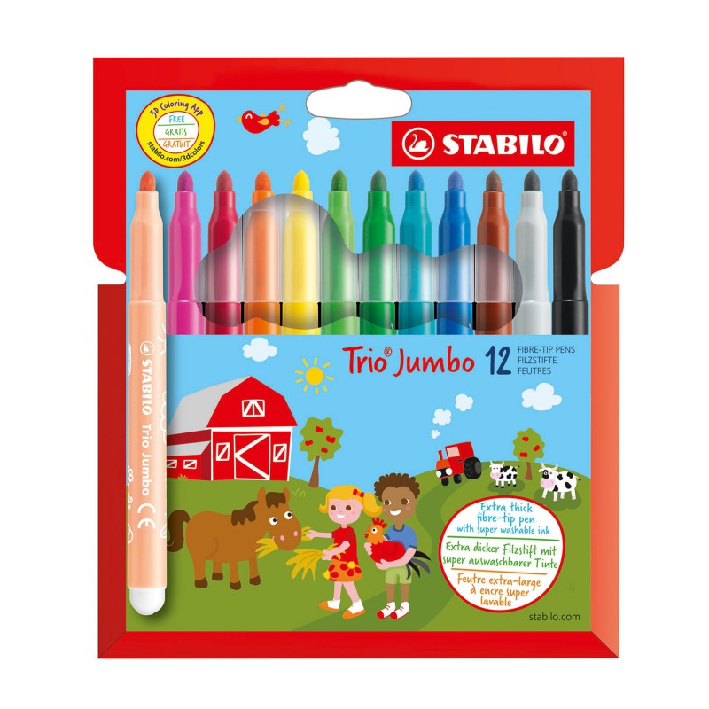 STABILO Trio Jumbo XXL Viltstift Etui, 12st.
